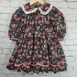 Petals San Francisco Vtg Girls Dress Sz 4 Floral Dark Cottagecore Pink Black